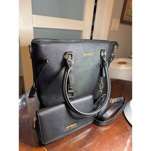 Montana West Womens Black 16" by 11" Handbag & Wallet Set                   65-9